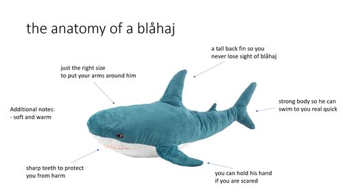 Anatomy diagram of a Blahaj